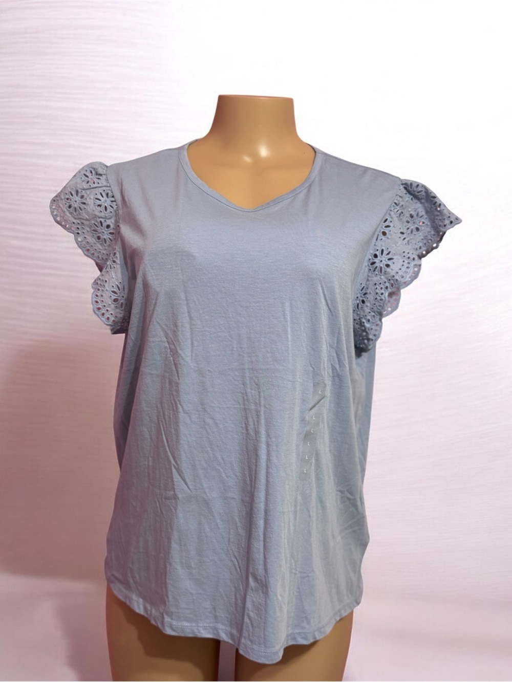 $60 Lauren RALPH LAUREN Womens L/G  Shirt ESTATE BLUE Cotton DOILY Tunic TOP